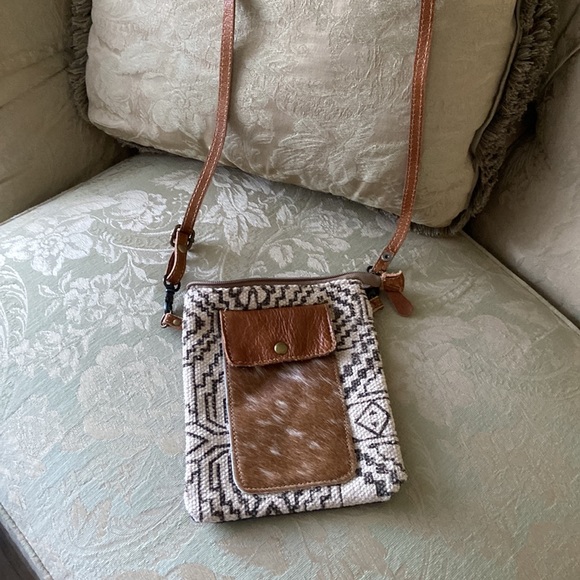 Myra leather & canvas Brown Cellphone Crossbody - Picture 10 of 12